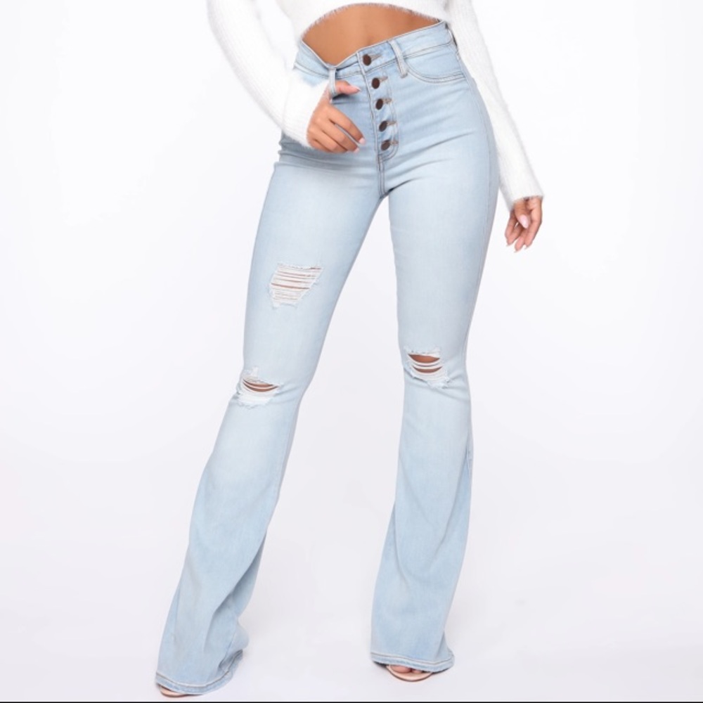 Distressed High Waisted Flare Jeans